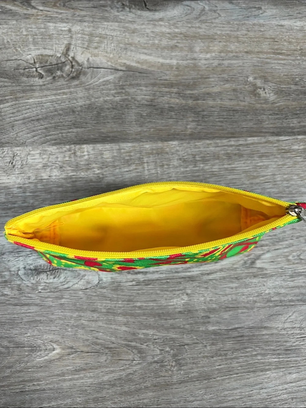 Donald x Clinique Green Floral Makeup Pouch with Yellow & Red Accents